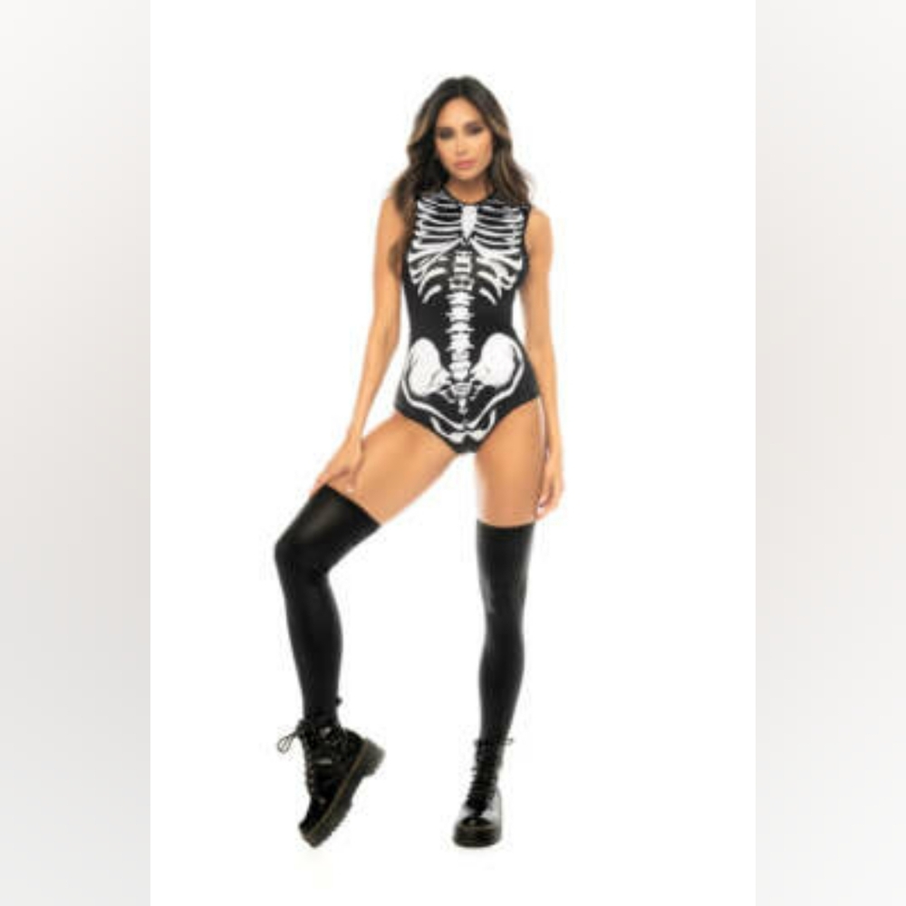 Skeleton Print Black Bodysuit S/M